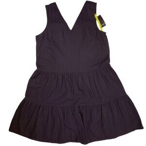 NWT Esmara Black Linen Blend Tiered Tie Back V-Neck Sundress Party LBD 4 Small